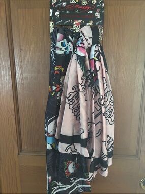 Ed Hardy Black and Pink Tattoo Motif 2 pack Scarf set
